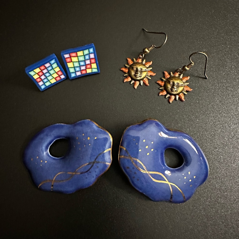 Artisan Blue and Gold Earrings Set